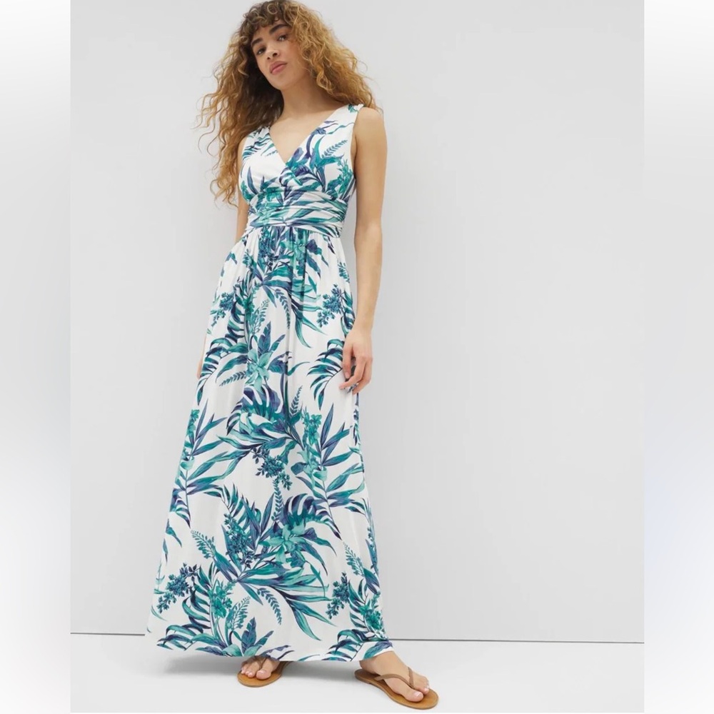 NEW Soma Goddess Tropical Print Maxi Dress in Teal & White size Small - Picture 3 of 10